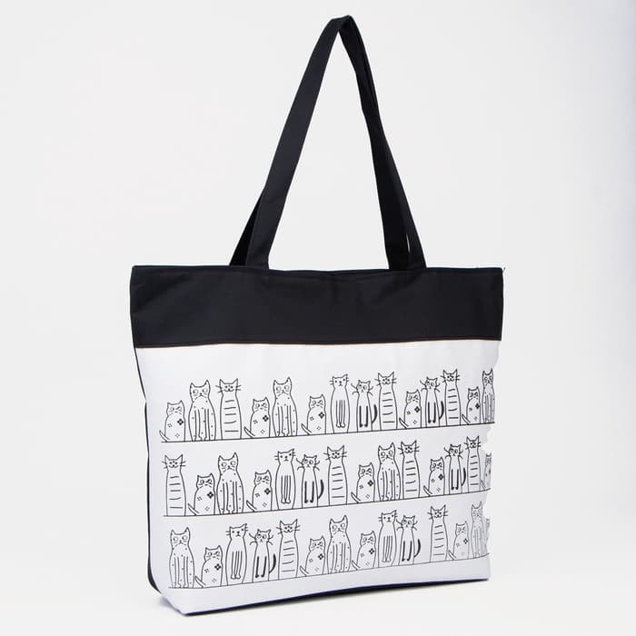 Сумка - шоппер «Котики», на молнии, с подкладкой, 42×9×32 см, чёрный