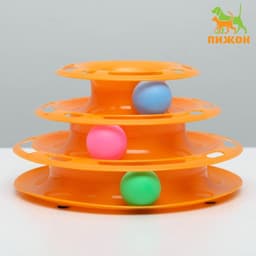 Игровой комплекс для кошек «Пижон», 24.5×24.5×13 см, с 3 шариками, оранжевый