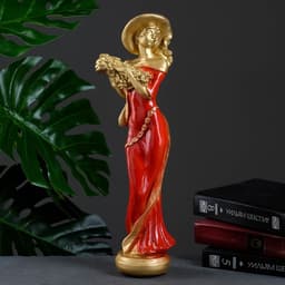 Фигурка декоративная «Девушка в шляпе и красном платье», гипсовая, 8×10×39 см, бронза