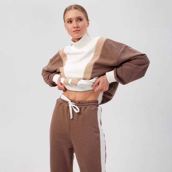 Костюм женский (свитшот, брюки) MINAKU: Casual Collection, размер 42, экрю