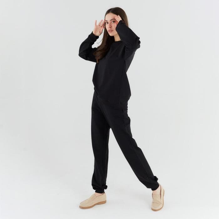 Костюм женский (свитшот, брюки) MINAKU: Casual Collection, размер 42, чёрный