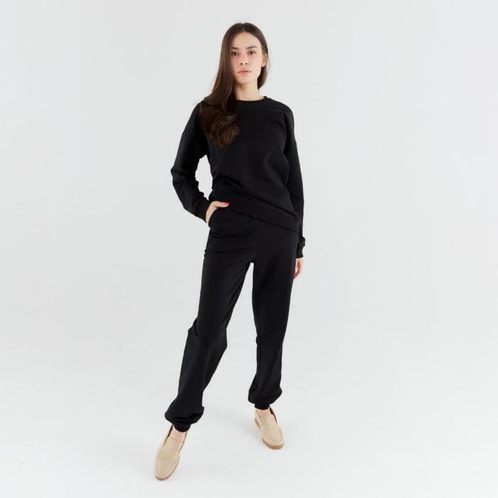 Костюм спортивный женский: свитшот, брюки, MINAKU: Casual Collection, размер 50, чёрный