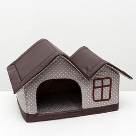 Домик для животных «Вилла», 53×33×37 см, двойной, бязь, бежево-коричневый