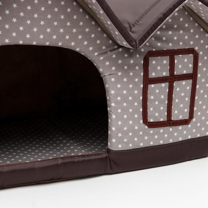 Домик для животных «Вилла», 53×33×37 см, двойной, бязь, бежево-коричневый