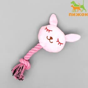 Мягкая игрушка для собак «Зайка с канатом», 18 см, с пищалкой, розовая