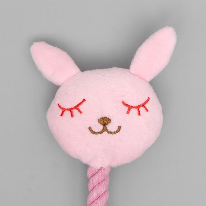 Мягкая игрушка для собак «Зайка с канатом», 18 см, с пищалкой, розовая