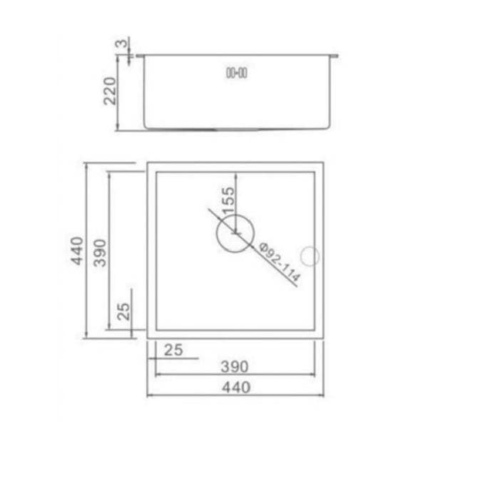 Мойка кухонная AFLORN AF94444, врезная, S=3.0 и 0.8 мм, 44×44×22 см, сифон, сатин