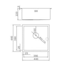 Мойка кухонная AFLORN AF94444, врезная, S=3.0 и 0.8 мм, 44×44×22 см, сифон, сатин