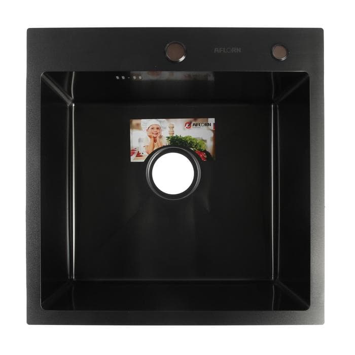 Мойка кухонная AFLORN AF95050F, врезная, S=3.0 и 0.8 мм, 50×50×20 см, сифон, графит