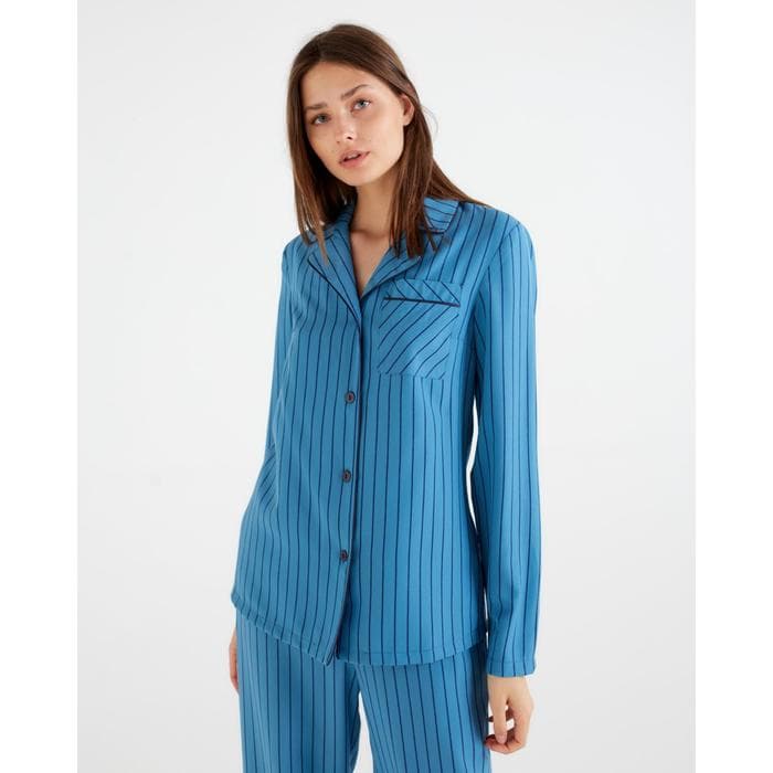 Пижама женская (рубашка, брюки) MINAKU: Light touch, синяя, размер 50