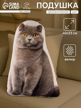 Подушка декоративная «Этель. Кот» 33×40 см, велюр