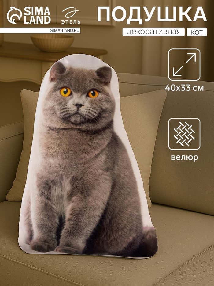 Подушка декоративная «Этель. Кот» 33×40 см, велюр