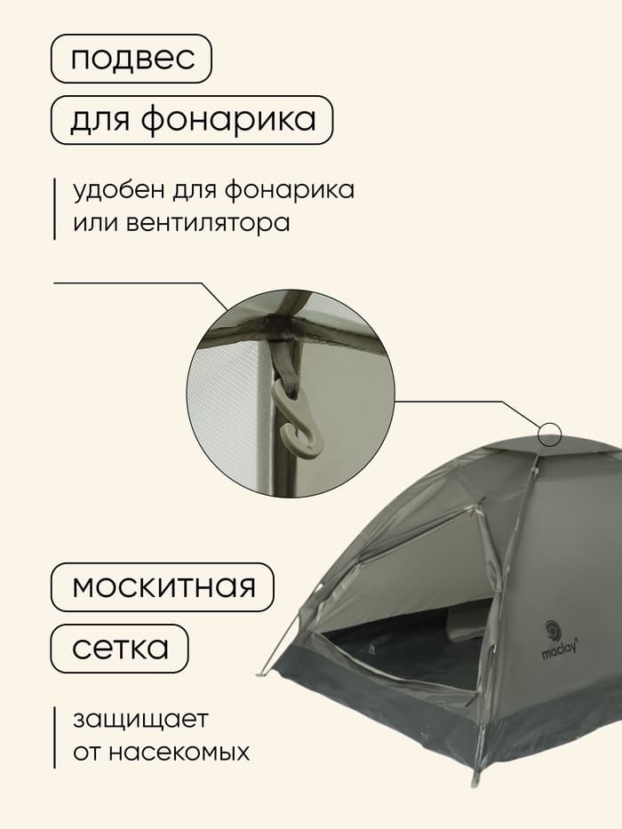 Палатка туристическая 2-местная maclay fisht se 2, 205×150×105 см, трекинговая, однослойная, зелёная
