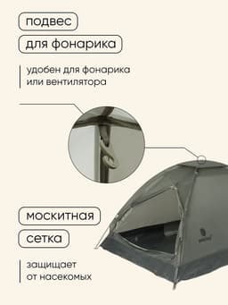Палатка туристическая 2-местная maclay fisht se 2, 205×150×105 см, трекинговая, однослойная, зелёная