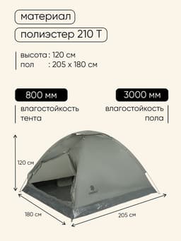 Палатка туристическая 3-местная maclay fisht se 3, 205×180×120 см, трекинговая, однослойная, зелёная