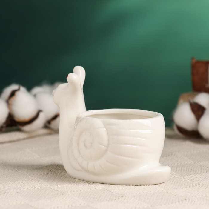 Декоративный горшок для цветов «Улитка», керамический, 200 мл, 13×9×9 см, белый, Greengo