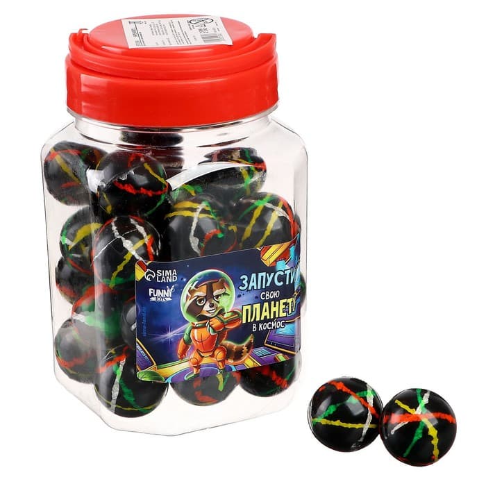 Мяч каучуковый Funny toys попрыгунчик «Запусти свою планету в космос», в банке, 30 шт.