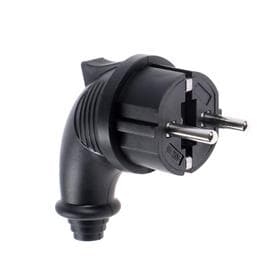 Вилка угловая, 16 A, 220 В, IP44, с заземлением, каучук, чёрная