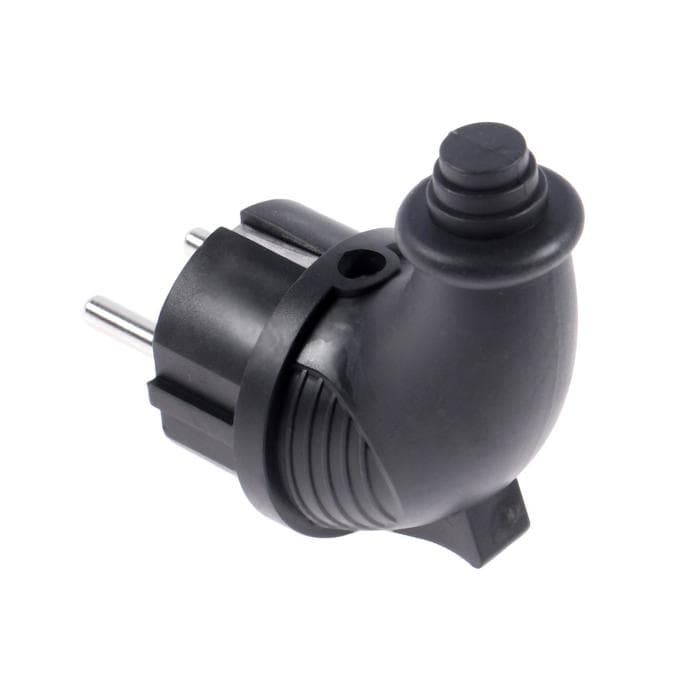 Вилка угловая, 16 A, 220 В, IP44, с заземлением, каучук, чёрная