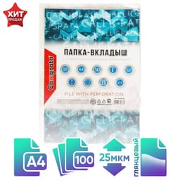 Файл - вкладыш Calligrata, А4, 22-25 мкм, глянцевый, вертикальный, 100 штук