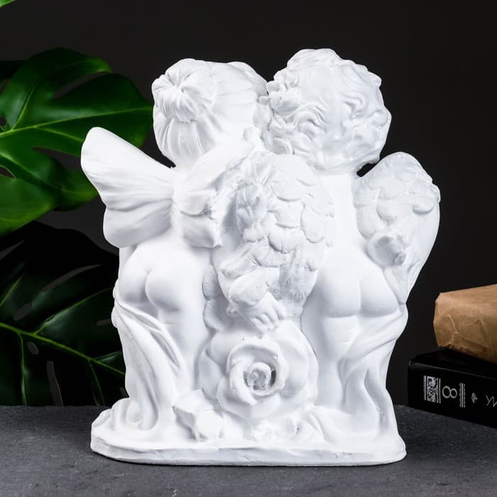 Фигура гипс «Ангел и Фея с розой», белый, 12×26×24 см