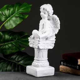 Фигура гипс «Ангел на пьедестале», белый, 15×15×42 см