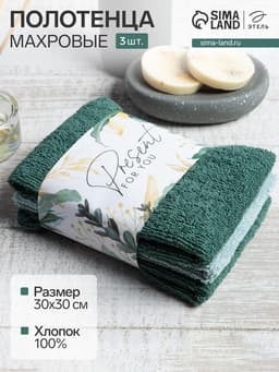 Полотенца махровые «Этель» Present for you, 30×30 см - 3 шт., 100% хлопок, 340 г/м²