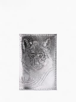 Обложка для паспорта «Волк», натуральная кожа, сплошное тиснение, цвет серебряный