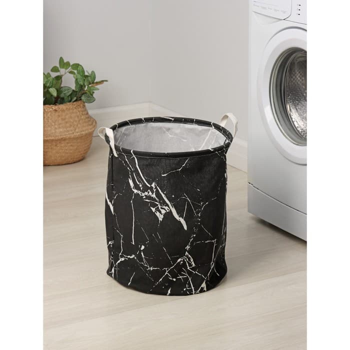 Корзина для белья Доляна «Мрамор», 35×45 см, чёрная
