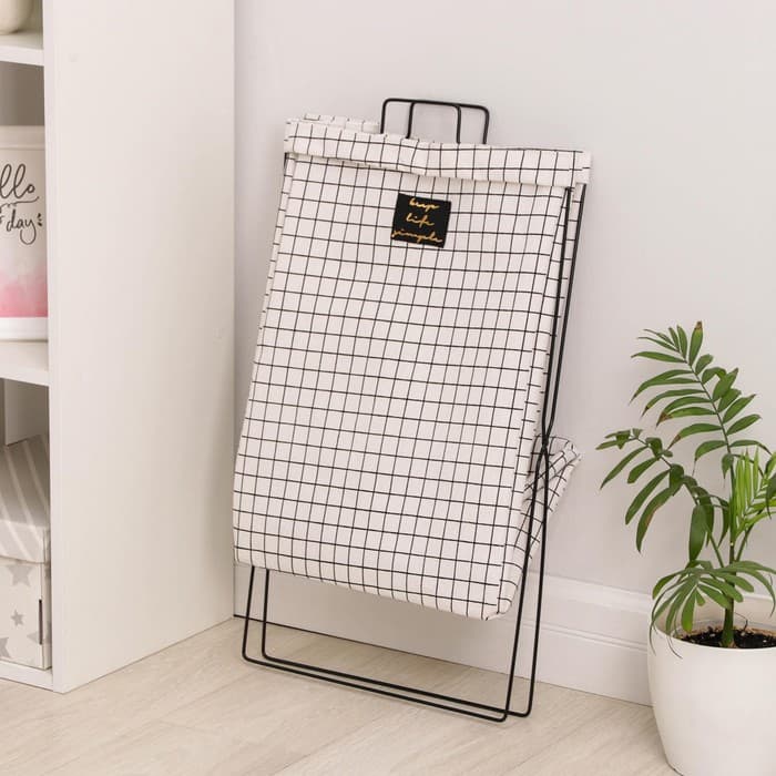 Корзина для белья складная «Клетка», 40×26×50 см, бело-чёрная