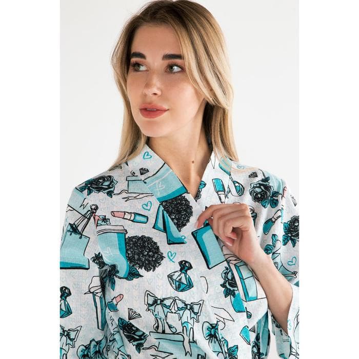 Халат женский Этель «Mint mood» рукав 3/4, размер 42-44, вафля 200 г/м², 100% хлопок