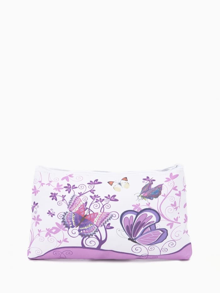 Косметичка - пенал на молнии, плоская, с рисунком «Бабочки», фиолетовая