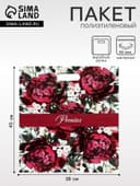 Пакет «Бордовые пионы», полиэтиленовый с вырубной ручкой, 60 мкм, 38×45 см