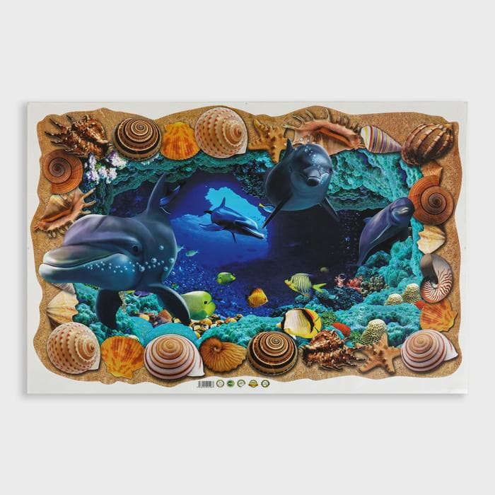 Интерьерная наклейка 3Д TAKE IT EASY «Дельфины», на стену, 90×60 см, влагостойкая, ПВХ