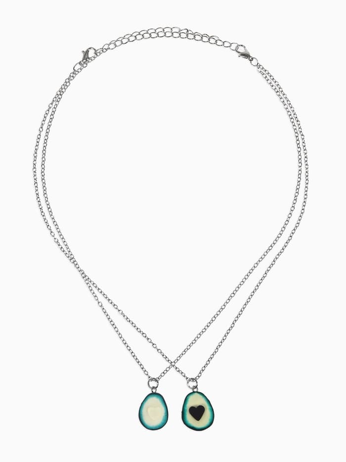 Кулоны «Неразлучники. Авокадо с сердечком», коричнево-зелёные в серебре, 45 см