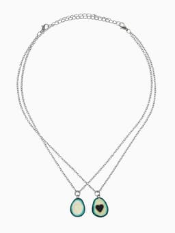 Кулоны «Неразлучники. Авокадо с сердечком», коричнево-зелёные в серебре, 45 см