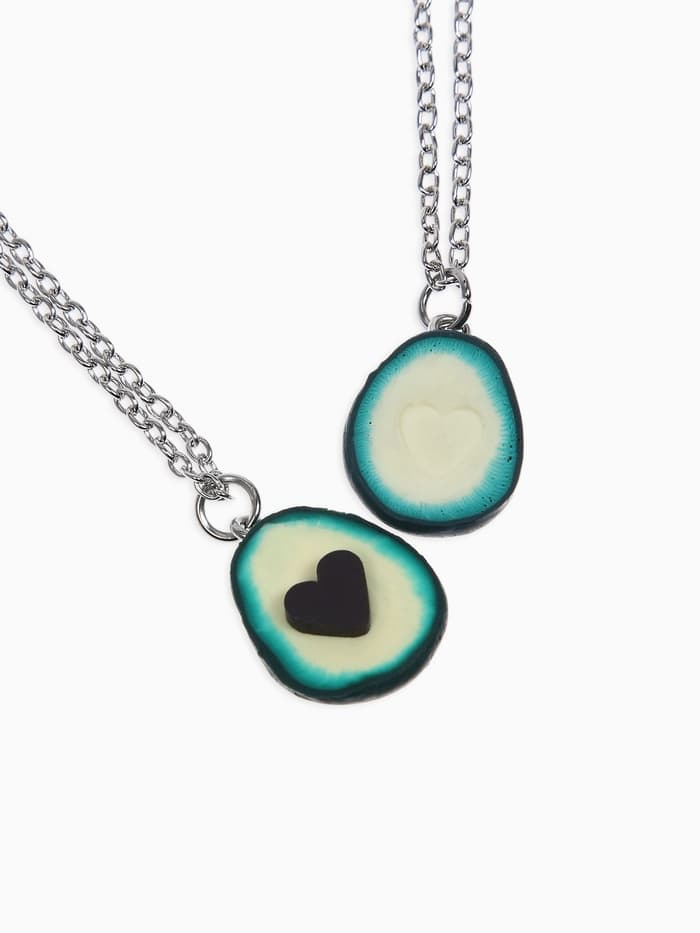 Кулоны «Неразлучники. Авокадо с сердечком», коричнево-зелёные в серебре, 45 см