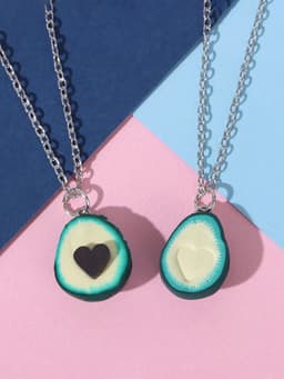 Кулоны «Неразлучники. Авокадо с сердечком», коричнево-зелёные в серебре, 45 см