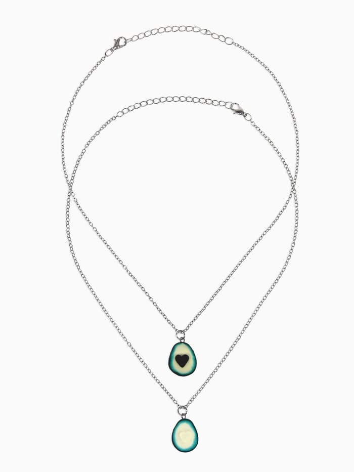 Кулоны «Неразлучники. Авокадо с сердечком», коричнево-зелёные в серебре, 45 см