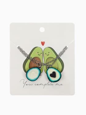 Кулоны «Неразлучники. Авокадо с сердечком», коричнево-зелёные в серебре, 45 см