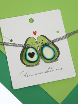 Кулоны «Неразлучники. Авокадо с сердечком», коричнево-зелёные в серебре, 45 см