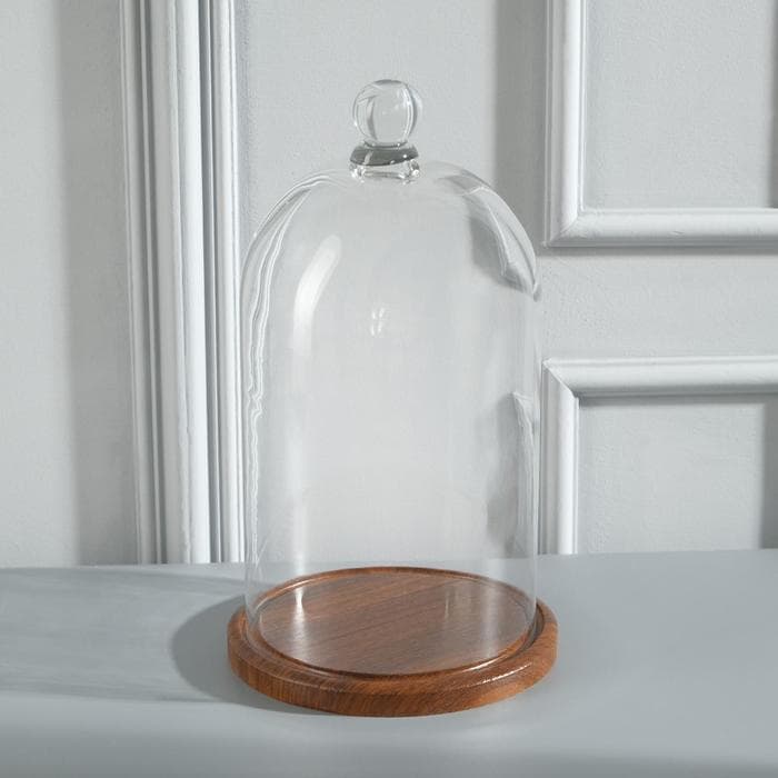 Стеклянный купол - клош с шариком на подставке «Родрик», 29×15 см, коричневый