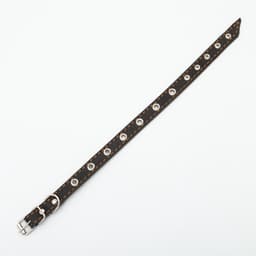 Ошейник кожаный однослойный с рифлеными люверсами, безразмерный, 40×1.5 см, ОШ 27-35 см, чёрный