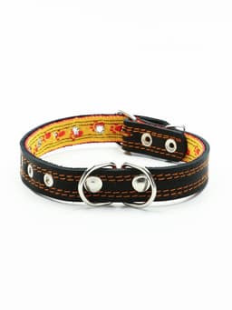 Ошейник кожаный усиленный капроном с полукольцом, 55×2.5 см, ОШ 27-53 см, чёрный