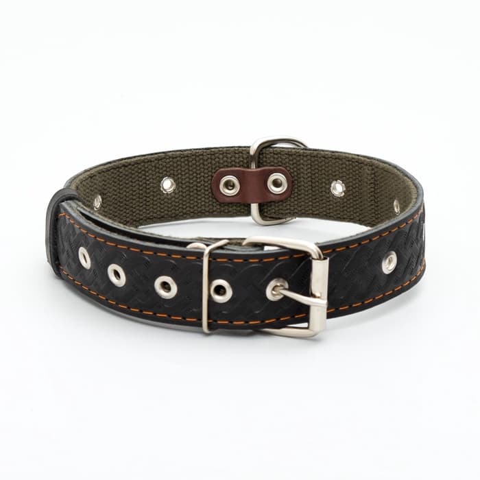 Ошейник комбинированный, безразмерный, 65×3.5 см, ОШ 31-61 см, кожа, брезент, чёрный