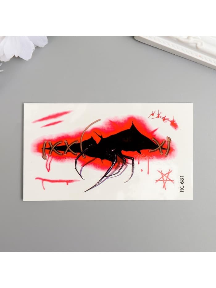 Переводная тату на тело цветная «Паук из раны», 10.5×6 см