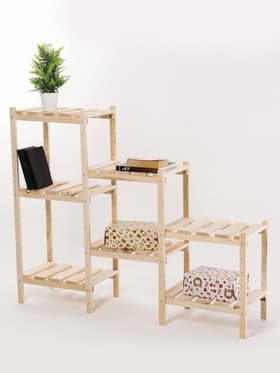 Стеллаж деревянный, 7 полок, 115×28×79 см, сосна, регулируемый, напольный