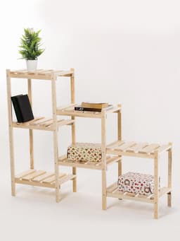 Стеллаж деревянный, 7 полок, 115×28×79 см, сосна, регулируемый, напольный