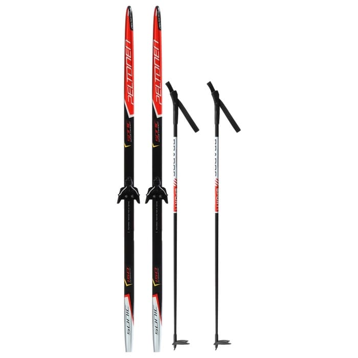 Комплект лыжный: пластиковые лыжи 150 см с насечкой, стеклопластиковые палки 110 см, крепления NN75 мм, МИКС