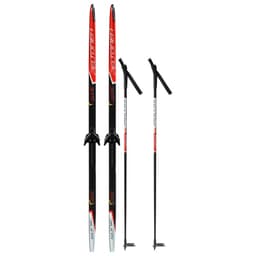 Комплект лыжный: пластиковые лыжи 150 см с насечкой, стеклопластиковые палки 110 см, крепления NN75 мм, МИКС